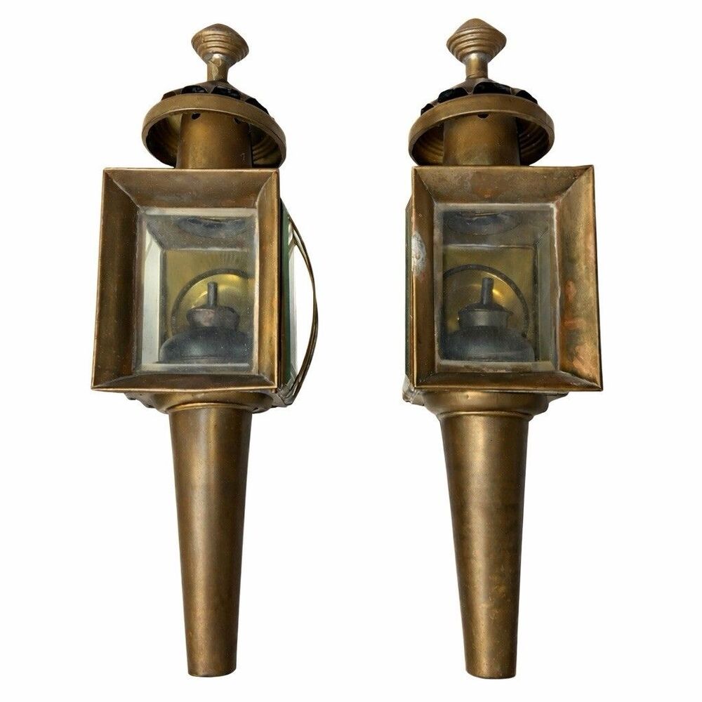 Vtg Brass Beveled Glass Carriage Buggy Lantern Light Coach Lamp
